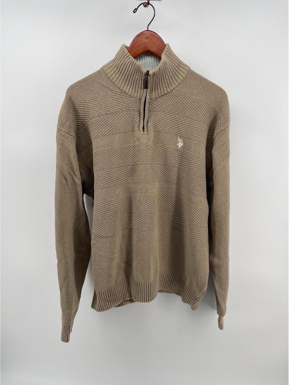U.S. Polo Assn Mens XXL Beige 1/4 Zip Sweater Knit Pullover Casual